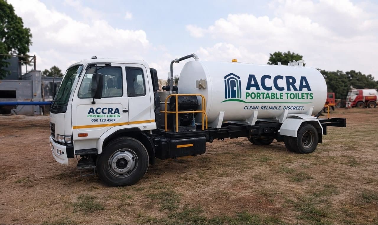 The Accra Portable Toilets vacuum tanker used for pump-out and waste removal